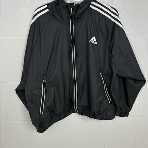 Women’s Adidas 3 Stripe Black & White Windbreaker